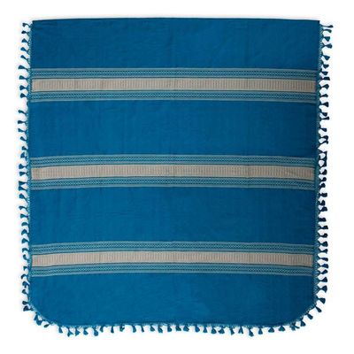 Alternate image for Hand Woven Blue Beige Striped Cotton Bedspread Twin Size Zapotec Sky