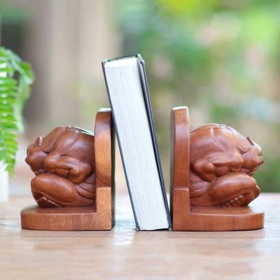 Alternate image for Carved Wood Yogi Bookends Pair Meditative Yogi
