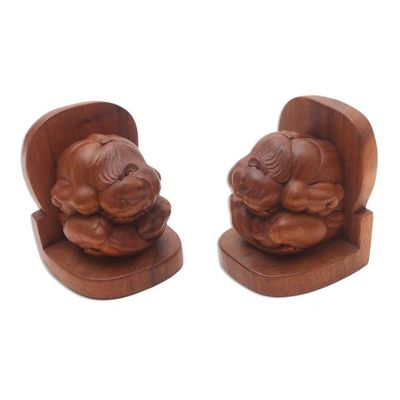 Alternate image for Carved Wood Yogi Bookends Pair Meditative Yogi
