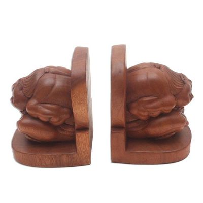 Alternate image for Carved Wood Yogi Bookends Pair Meditative Yogi