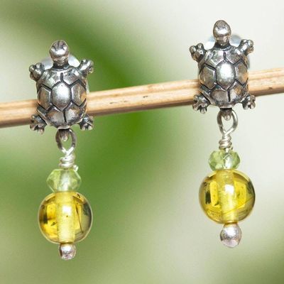 Primary image for Handmade Sterling Earrings with Peridot and Amber Turtle Trek