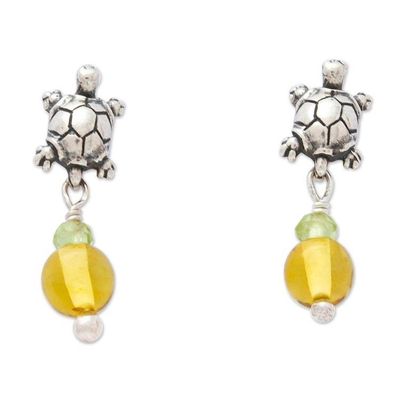 Alternate image for Handmade Sterling Earrings with Peridot and Amber Turtle Trek