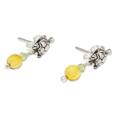 Alternate image for Handmade Sterling Earrings with Peridot and Amber Turtle Trek