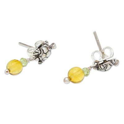 Alternate image for Handmade Sterling Earrings with Peridot and Amber Turtle Trek