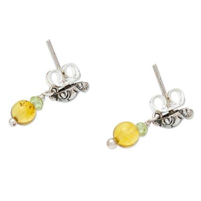 Alternate image for Handmade Sterling Earrings with Peridot and Amber Turtle Trek