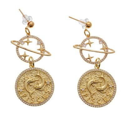 Alternate image for Cosmos-Themed 24k Gold-Plated Brass Pisces Dangle Earrings Pisces Galaxy
