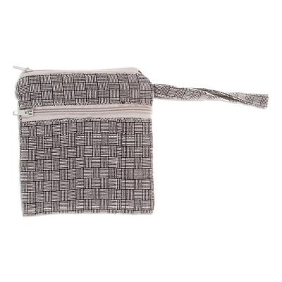 Alternate image for Black and White Basket Weave Patterned Cotton Coin Purse Frugal Weave