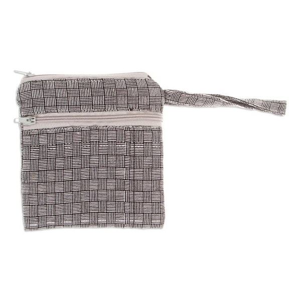Alternate image for Black and White Basket Weave Patterned Cotton Coin Purse Frugal Weave
