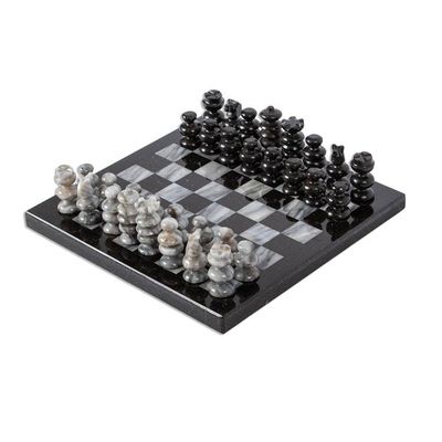 Alternate image for Marble Chess Set in Black and Grey from Mexico 7.5 in. Black and Grey Challenge