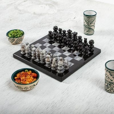 Alternate image for Marble Chess Set in Black and Grey from Mexico 7.5 in. Black and Grey Challenge