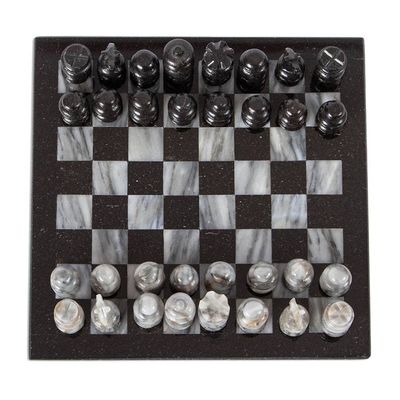 Alternate image for Marble Chess Set in Black and Grey from Mexico 7.5 in. Black and Grey Challenge