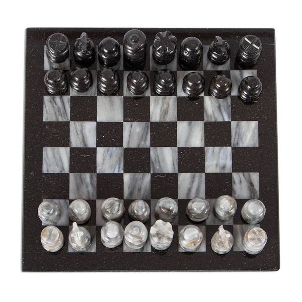 Alternate image for Marble Chess Set in Black and Grey from Mexico 7.5 in. Black and Grey Challenge