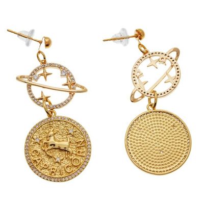 Alternate image for Cosmos-Themed 24k Gold-Plated Capricorn Dangle Earrings Capricorn Galaxy
