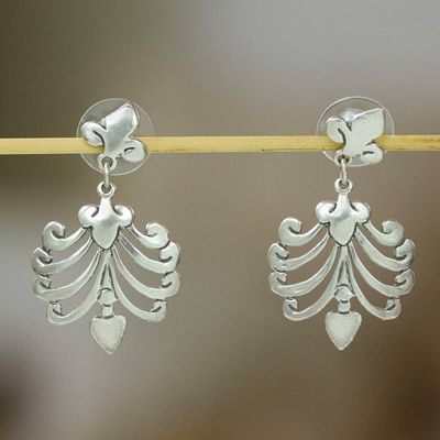 Alternate image for Romantic Mexican Sterling Silver Heart Earrings Fluttering Hearts