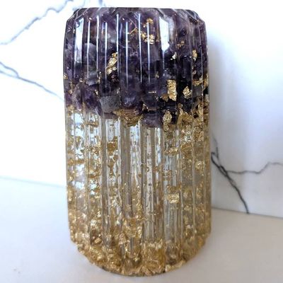 Alternate image for Amethyst and Gold Leaf Vase, Gemstone Vase, Bathroom Decor, Home Decor, Housewarming Gift, Gift for Her, Gift for Mom, Glam Purple Vase