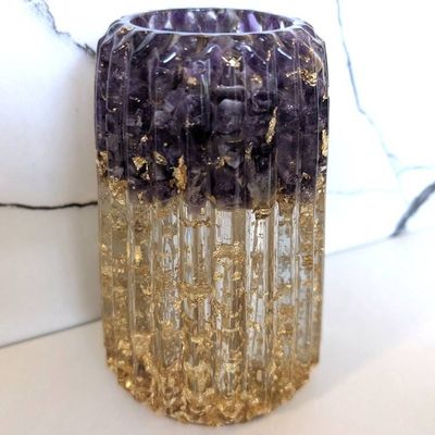 Alternate image for Amethyst and Gold Leaf Vase, Gemstone Vase, Bathroom Decor, Home Decor, Housewarming Gift, Gift for Her, Gift for Mom, Glam Purple Vase