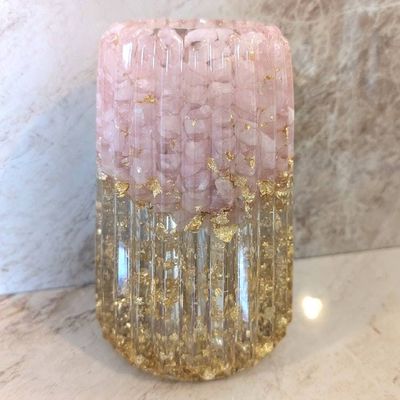 Primary image for Rose Quartz and Gold Leaf Vase, Gemstone Resin Bathroom Decor, Home Decor, Housewarming Gift, Gift for Her, Gift for Mom, Glam Pink Vase