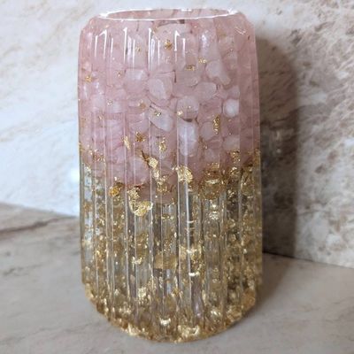 Alternate image for Rose Quartz and Gold Leaf Vase, Gemstone Resin Bathroom Decor, Home Decor, Housewarming Gift, Gift for Her, Gift for Mom, Glam Pink Vase