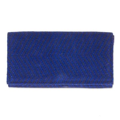 Alternate image for Blue Handwoven Cotton Clutch with Bright Orange Interior Modern Moves