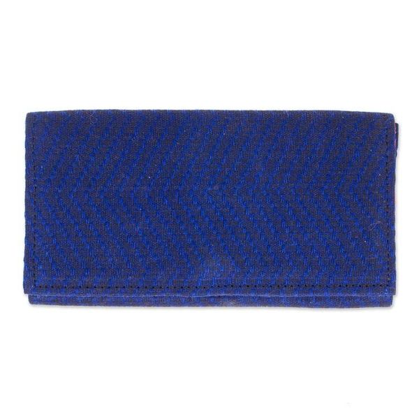 Alternate image for Blue Handwoven Cotton Clutch with Bright Orange Interior Modern Moves