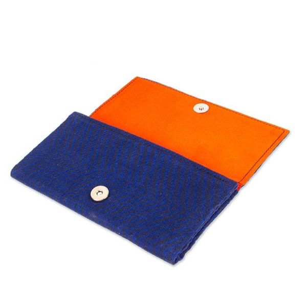 Alternate image for Blue Handwoven Cotton Clutch with Bright Orange Interior Modern Moves