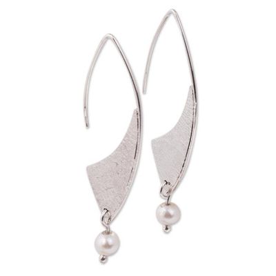 Alternate image for Modern Cultured Pearl Dangle Earrings from Mexico Textured Grace