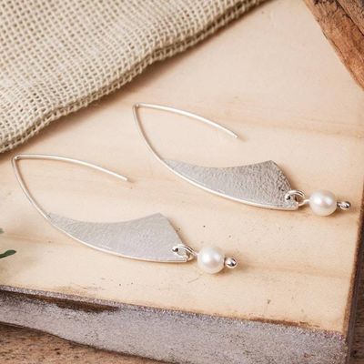 Alternate image for Modern Cultured Pearl Dangle Earrings from Mexico Textured Grace