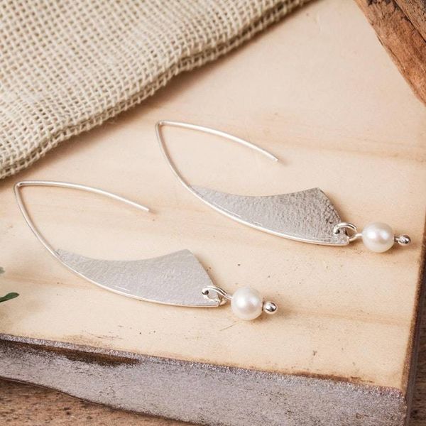 Alternate image for Modern Cultured Pearl Dangle Earrings from Mexico Textured Grace