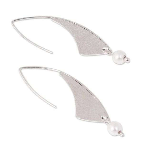 Alternate image for Modern Cultured Pearl Dangle Earrings from Mexico Textured Grace