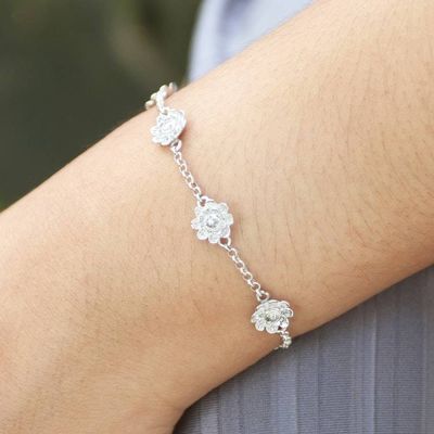 Alternate image for Sterling Silver Floral-Motif Station Bracelet Fun and Flirty