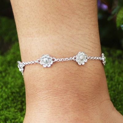 Alternate image for Sterling Silver Floral-Motif Station Bracelet Fun and Flirty