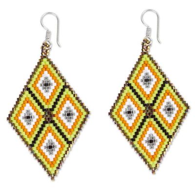 Alternate image for Handcrafted Geometric Glass Beaded Caramel Dangle Earrings Caramel Deity