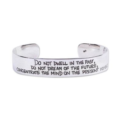 Alternate image for Buddha Thoughts Sterling Silver Cuff Bracelet from Taxco Buddhas Advice