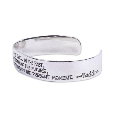 Alternate image for Buddha Thoughts Sterling Silver Cuff Bracelet from Taxco Buddhas Advice