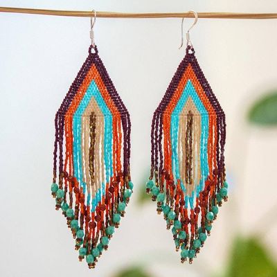 Primary image for Huichol Beadwork Peach-Aqua-Tangerine Waterfall Earrings Peach and Aqua Waterfall