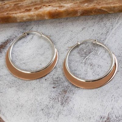 Alternate image for Copper Plated Sterling Silver Hoop Earrings from Mexico Copper Light