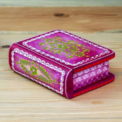 Alternate image for Hand-Painted Pink Floral Wood Decorative Box from Mexico Tricky Pink Book