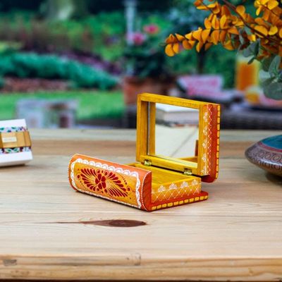 Alternate image for Hand-Painted Orange Floral Wood Decorative Box from Mexico Tricky Orange Book