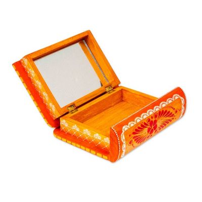 Alternate image for Hand-Painted Orange Floral Wood Decorative Box from Mexico Tricky Orange Book