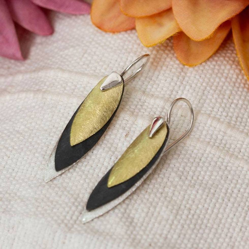 Modern Silver Earrings from Mexico 'Turning Leaves'