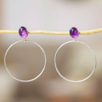 Alternate image for Round Sterling Silver and Natural Amethyst Dangle Earrings Sage Cycle