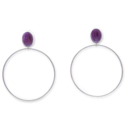 Alternate image for Round Sterling Silver and Natural Amethyst Dangle Earrings Sage Cycle