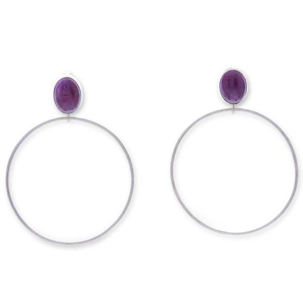 Alternate image for Round Sterling Silver and Natural Amethyst Dangle Earrings Sage Cycle