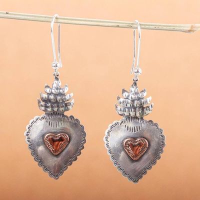 Alternate image for Sterling Silver Artisan Crafted Earrings with Copper Hearts My Sweet Hearts