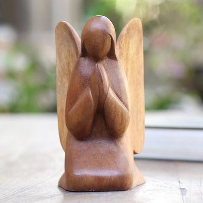 Primary image for Praying Angel Suar Wood Hand Carved Statuette Angelic Prayer
