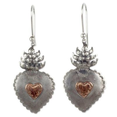 Alternate image for Sterling Silver Artisan Crafted Earrings with Copper Hearts My Sweet Hearts