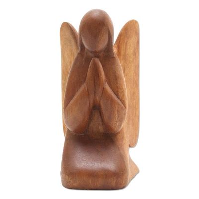 Alternate image for Praying Angel Suar Wood Hand Carved Statuette Angelic Prayer