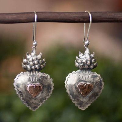 Alternate image for Sterling Silver Artisan Crafted Earrings with Copper Hearts My Sweet Hearts