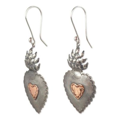 Alternate image for Sterling Silver Artisan Crafted Earrings with Copper Hearts My Sweet Hearts