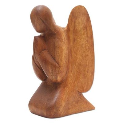 Alternate image for Praying Angel Suar Wood Hand Carved Statuette Angelic Prayer